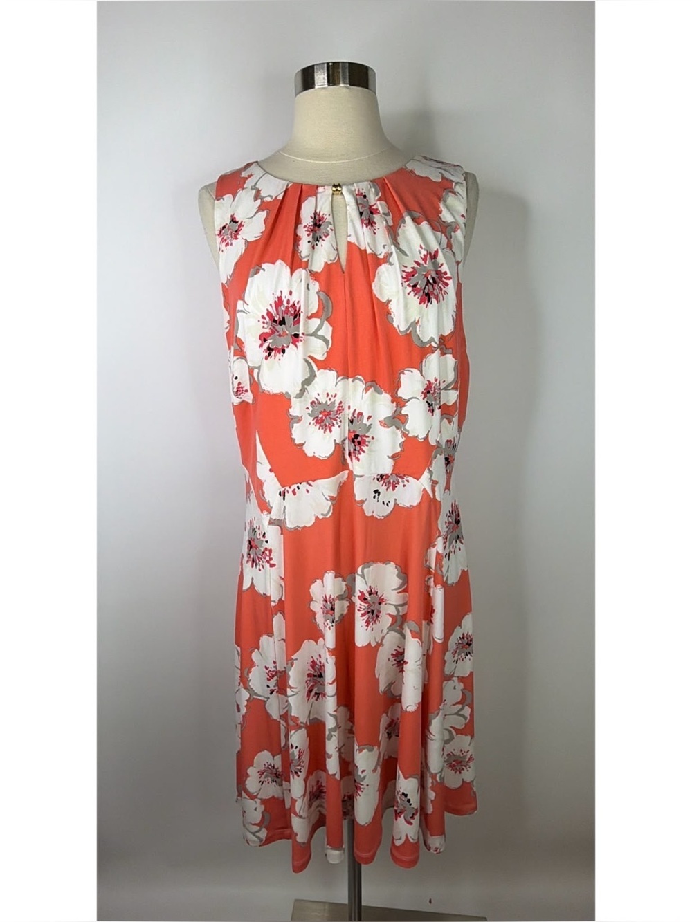 Ivanka Trump Floral Sleeveless Round Neckline Midi Dress